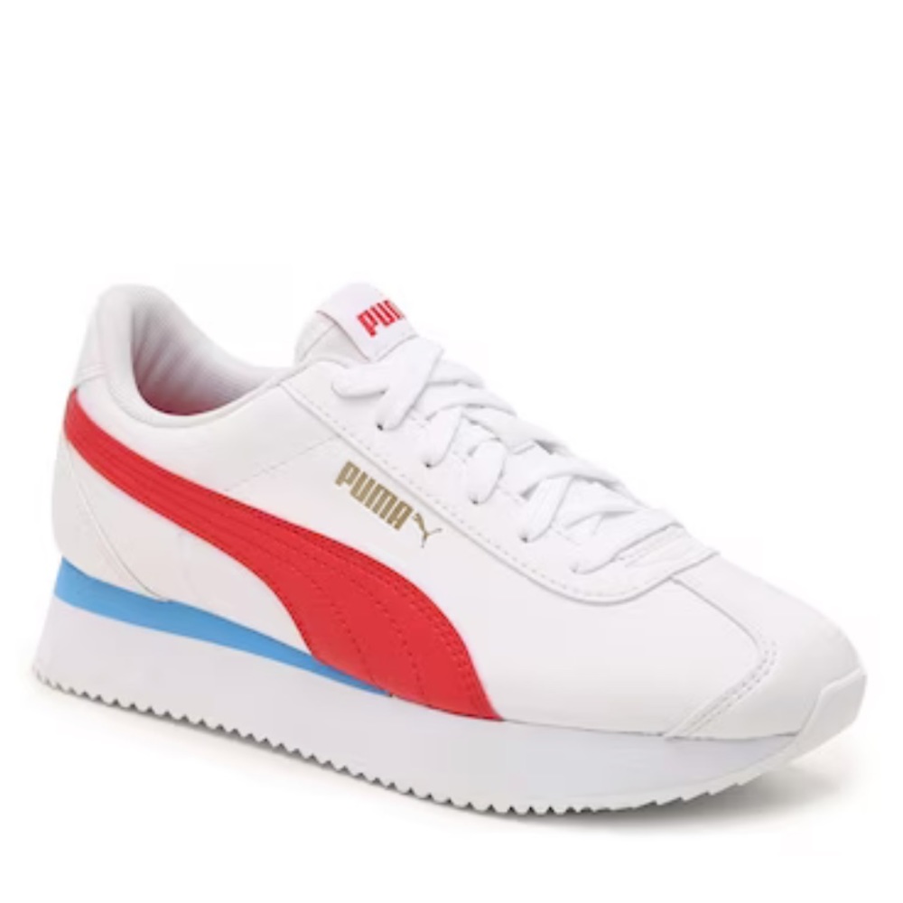 PUMA Turino Stacked Sneaker (Red, White and Blue, Women’s 9.5)